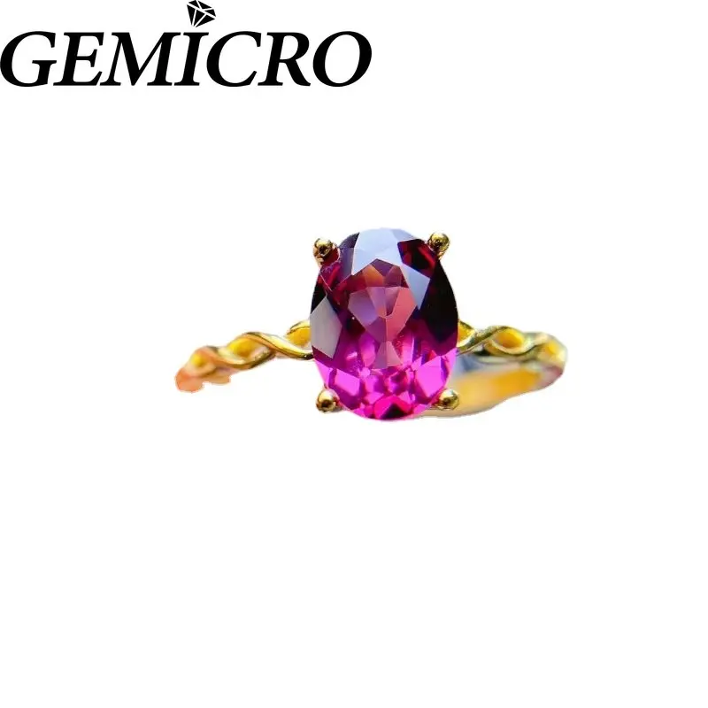 Gemicro 100% 925 Silver 6*8mm Natural Magnesium Garnet Ring with 18K Gold Plated/Women Fine Jewelry Wedding Anniversary Gifts