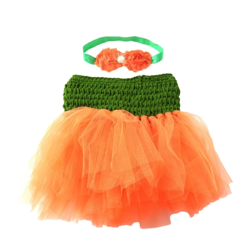 

Infant Photography Props Headband Orange Skirt Baby Photoshooting Outfit QX2D