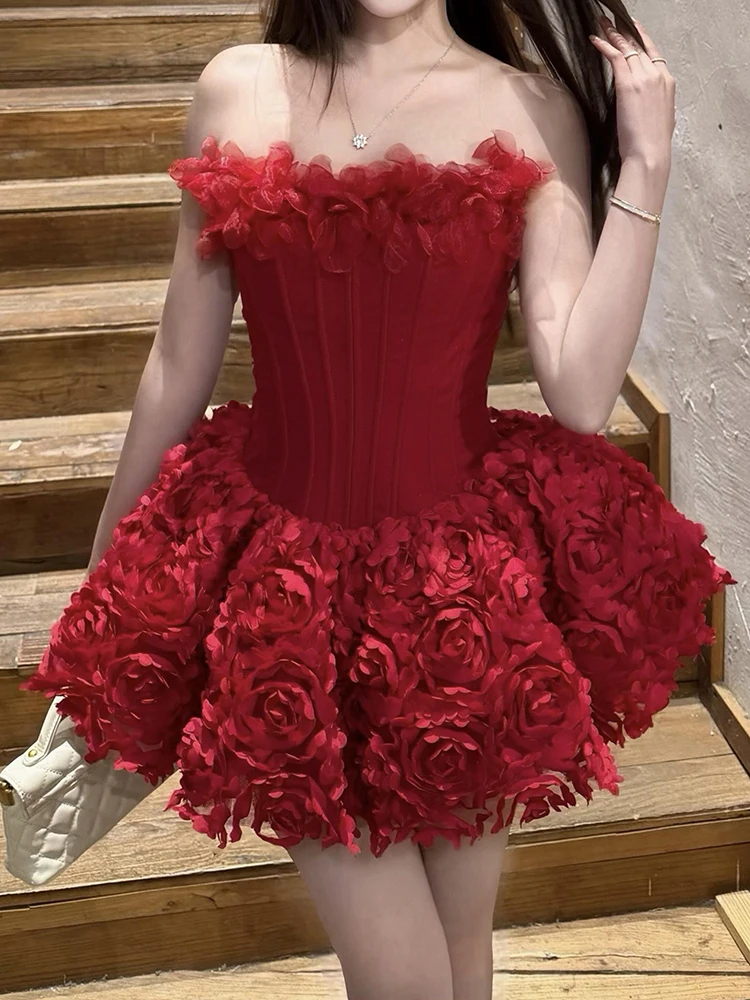 Robe mini corset à armatures ReddaChic pour femmes, avec appliques florales, cintrée, à volants, style Bud Desire, une pièce, vêtements de fête du Nouvel An