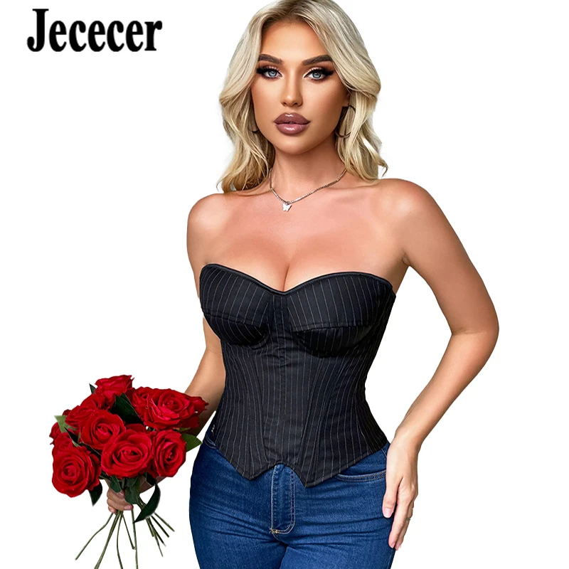 

Сексуальные женские корсеты Jececer: топ без бретелек в полоску, на молнии, утягивающие талию, корректирующие фигуру и корсеты-бюстье