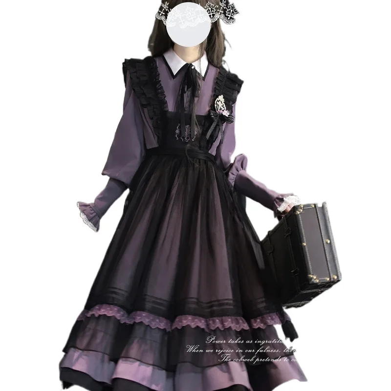빅토리아 고딕 로리타 Jsk 드레스 여성 할로윈 Y2k 박쥐 칼라 셔츠 모직 공주 드레스 빈티지 펑크 하라주쿠 파티 드레스