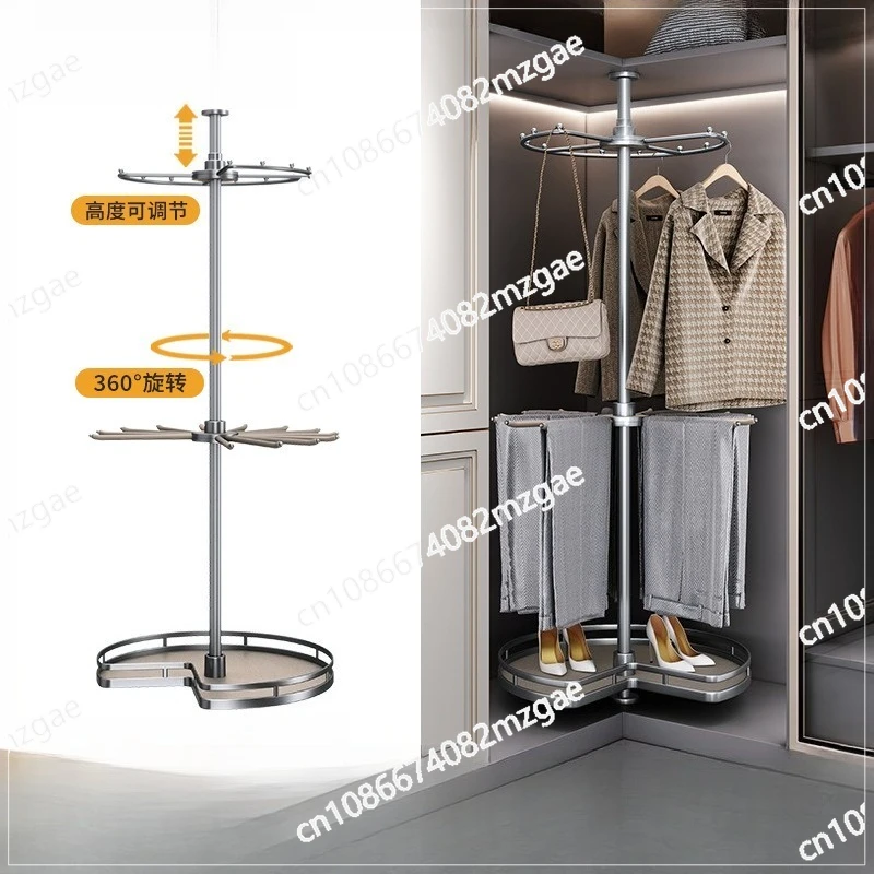 

Rotating hanger 360-degree multi-function cloakroom corner storage three-layer clothes rod