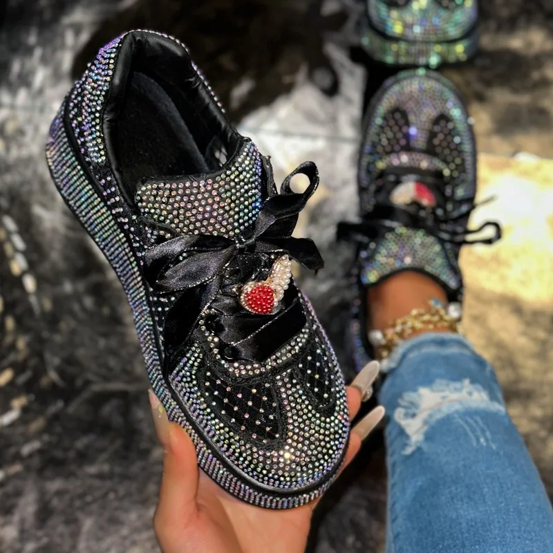 Summer New Women Mesh Luxury Sneakers Breathable Thick Bottom Casual Shoes Full Crystal Diamond Versatile Trendy Designer Shoes view 4