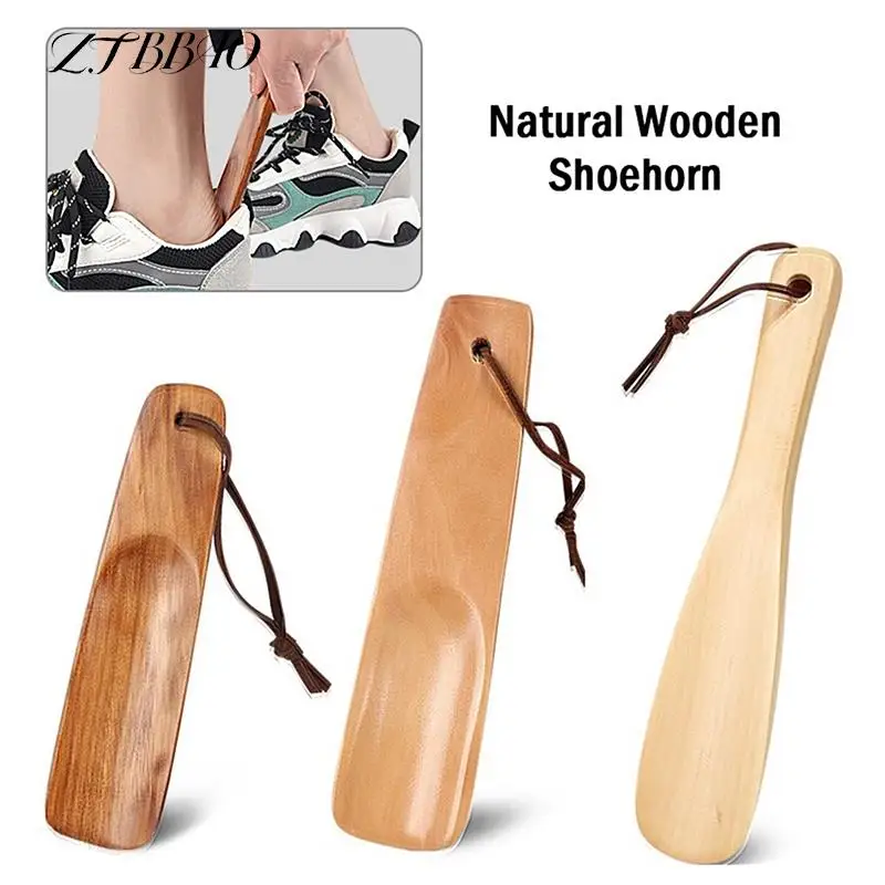 1PCS Solid Wood Shoehorn Wooden Shoe Horn Portable Craft Long Handle Shoe Lifter Shoes Accessories