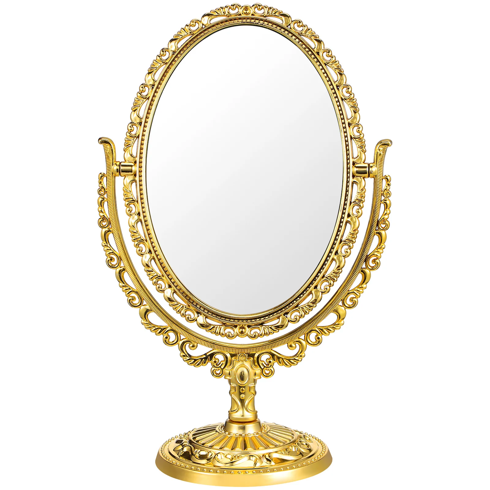 1 pçs retro estilo europeu espelho dupla face 360 graus rotativo oval espelho de maquiagem para casa banheiro quarto desktop