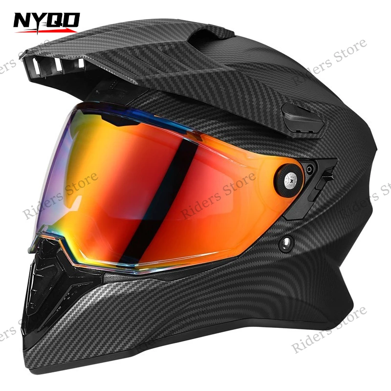Dual Visor Motorcycle Rally Helmet Full Face Off-road Helmet Men Women Four Seasons Motorbike Travel Safety Helmet