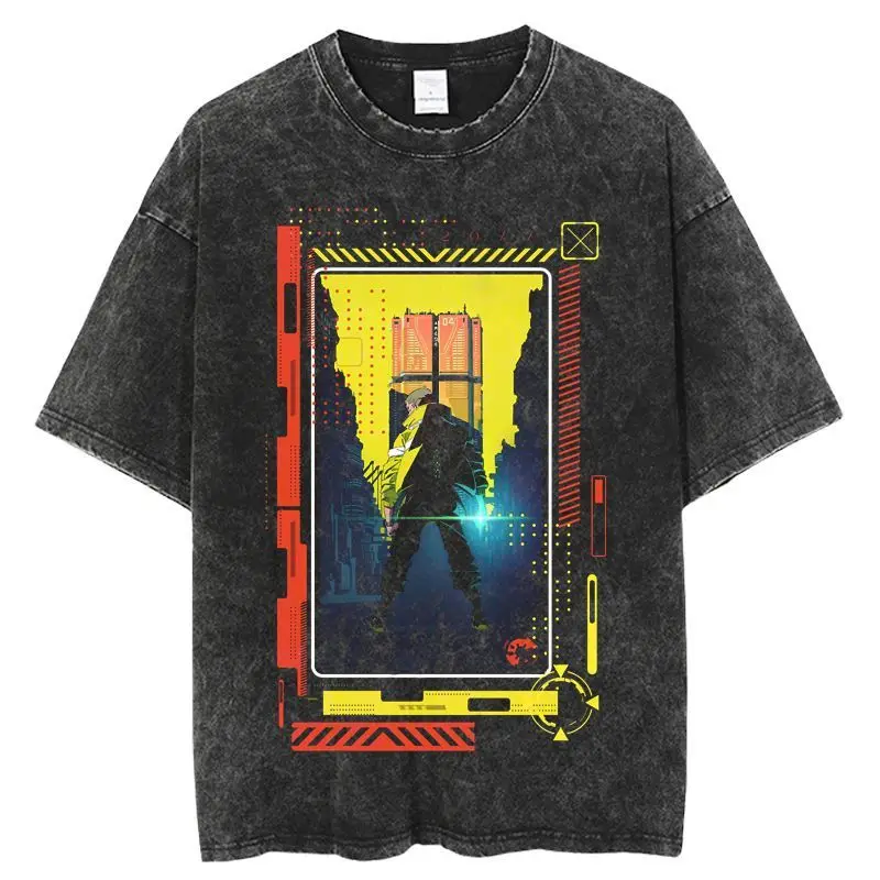 

Футболка Dorohedoro 2026 летняя винтажная из выстиранного хлопка, оверсайз, в стиле стритвир, с графическим принтом «Кайман Киберпанк Сити» для мужчин