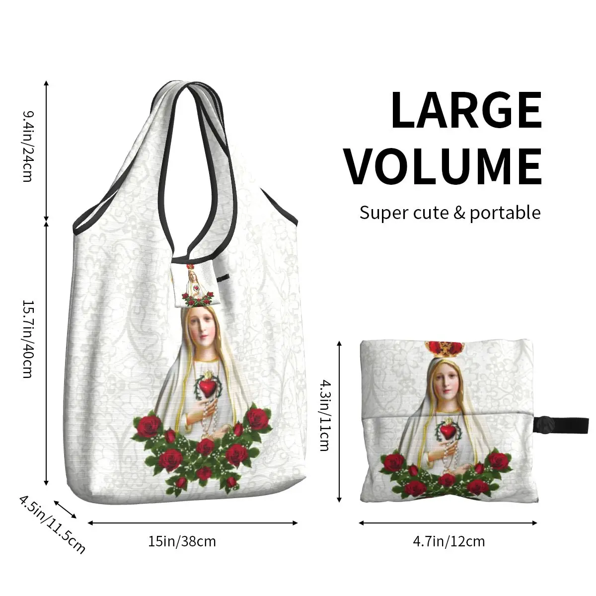 Custom Our Lady Of Fatima Virgin Mary Groceries Shopping Bag Shopper Tote Shoulder Bags Portable Portugal Rosary Catholic Handba