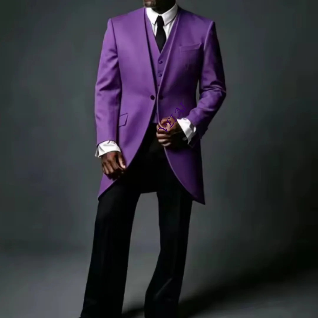 CustomizedNo Collar Custom Made Groom Tuxedo 3 Pieces Men Wedding Long Tailcoat Slim Fit Formal Ceremony Prom Male Elegant Suit