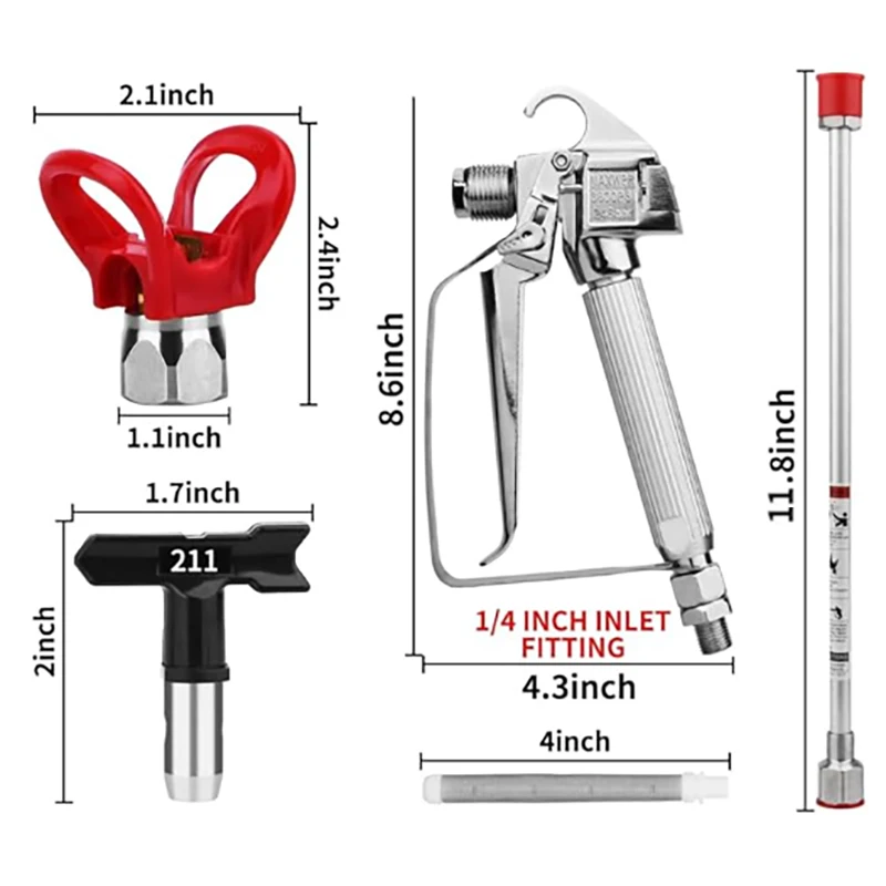 Airless Paint Sprayer Gun with Nozzle Guard,5 Spray Nozzle Tips,5 Airless Sprayer Gun Filters,30cm Spray Painted Extension Pole