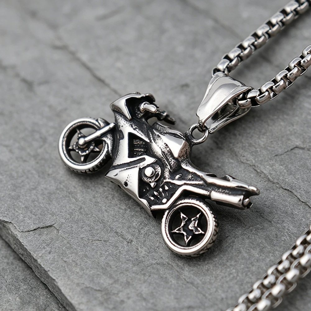 Hip Hop Rock Motorcycle Pendant 316l Stainless Steel Rider Route66 Necklace New in For Women Fashion Jewelry Gifts Wholesale