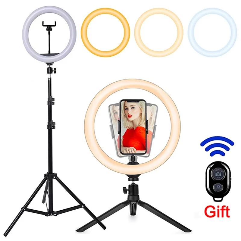 Aro de Luz LED para Selfies de 6/10/12 Pulgadas, Regulable, Lámpara de Relleno LED para Fotografía, Trípode con Control Remoto para Grabación de Video en Vivo con Teléfono