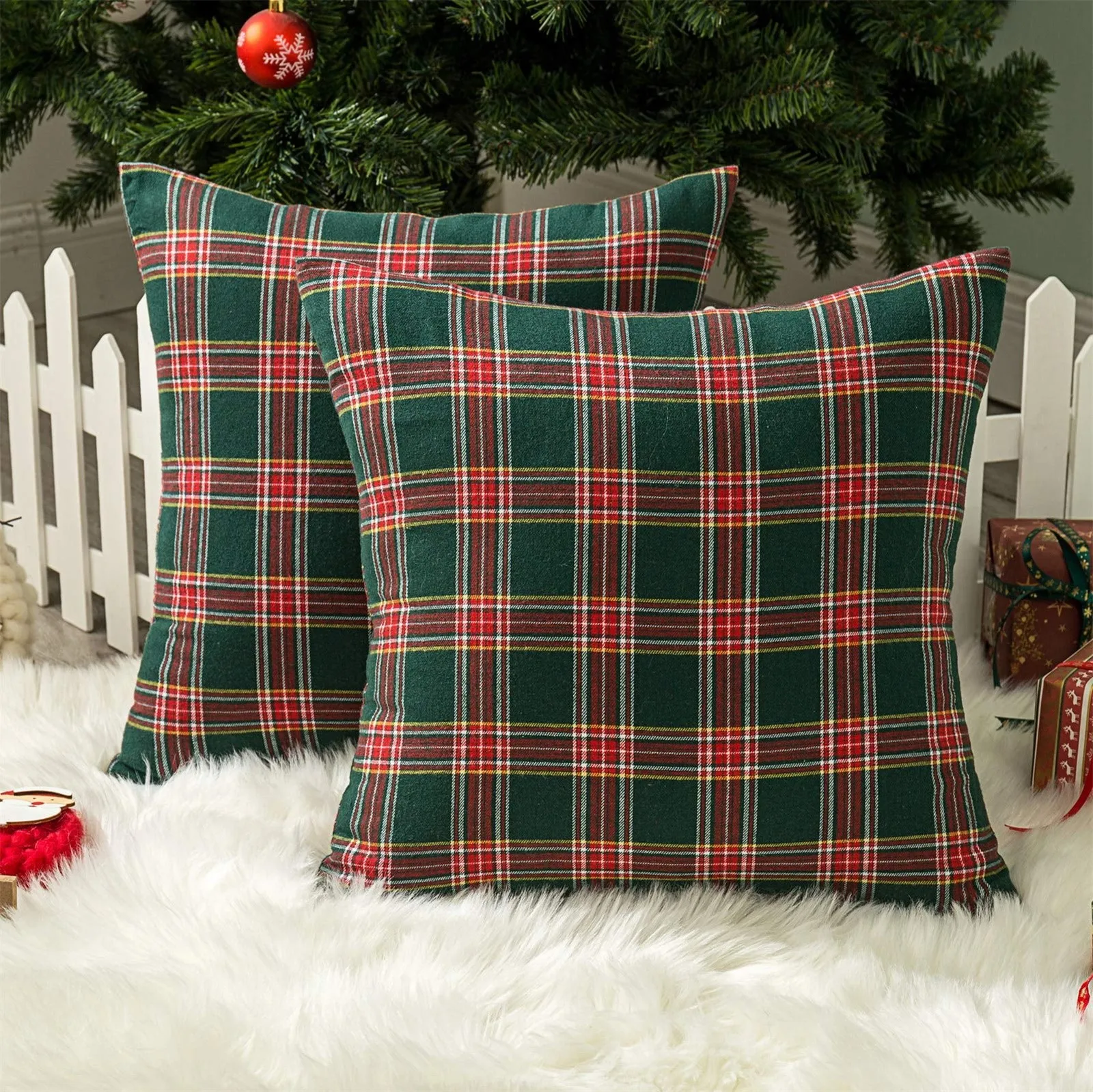 Christmas Plaid Decorative Throw Pillow Covers Snowflake Tartan Scottish Cushion Cover For Sofa Couch Farm-House Holiday Decor