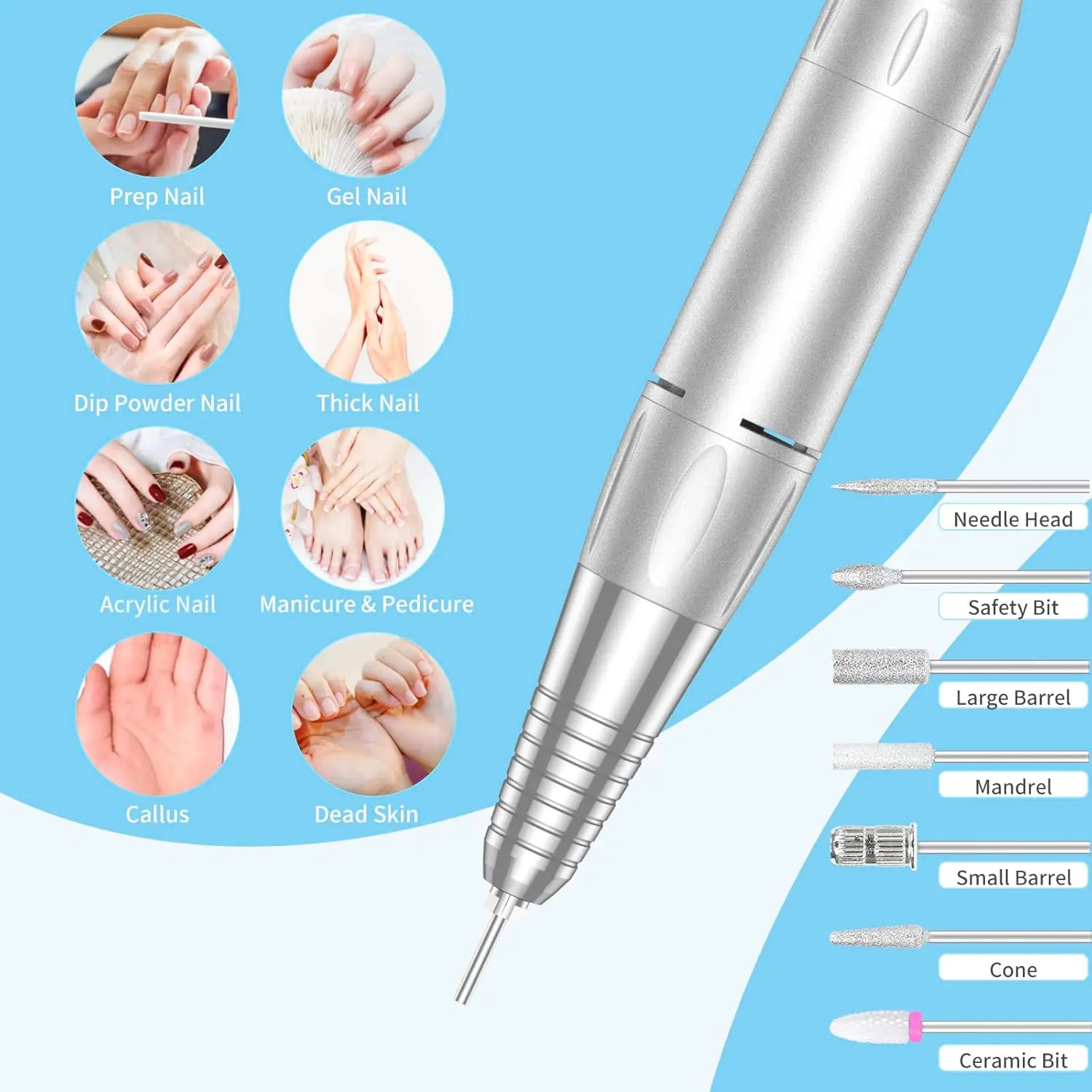 Professional Cordless Nail Drill with 35000 RPM, Rechargeable Electric File Kit for Acrylic Gel Polishing and Manicure