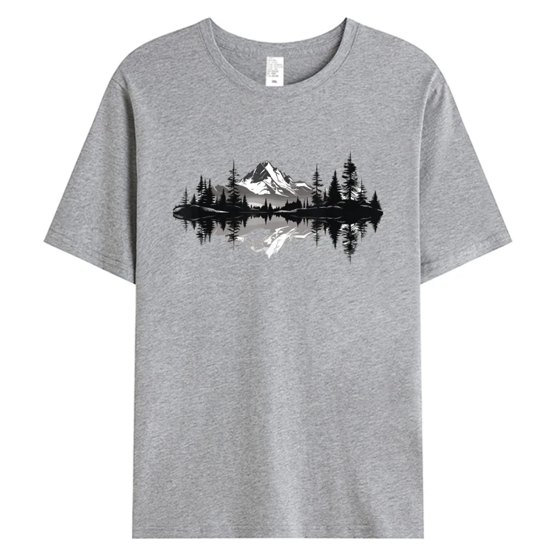 Sommer Frühling Neue T-shirt Berg Landschaft Reflexion Wald Bäume Klassische T Shirt Mann Herren 100% Baumwolle Grafik T-Shirts