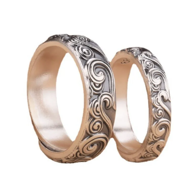 S999 Sterling Silver Rings for Women Men New Fashion Eternal Vine Totem Sea Wave Adjustable Pure Argentum Jewelry Wholesale