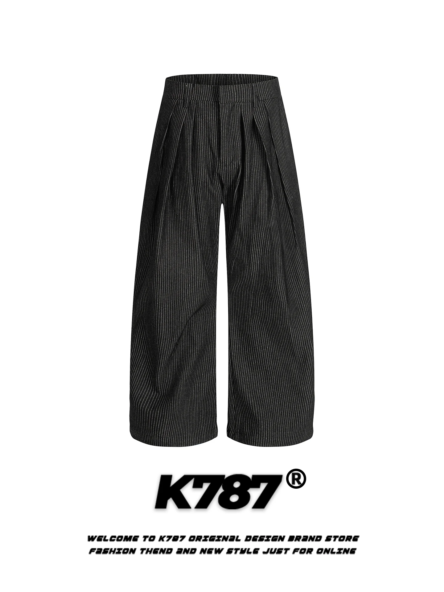 

Брюки K787 в американском винтажном стиле, в полоску, плиссированные, широкие, с высокой талией, в пол, свободные, повседневные, унисекс