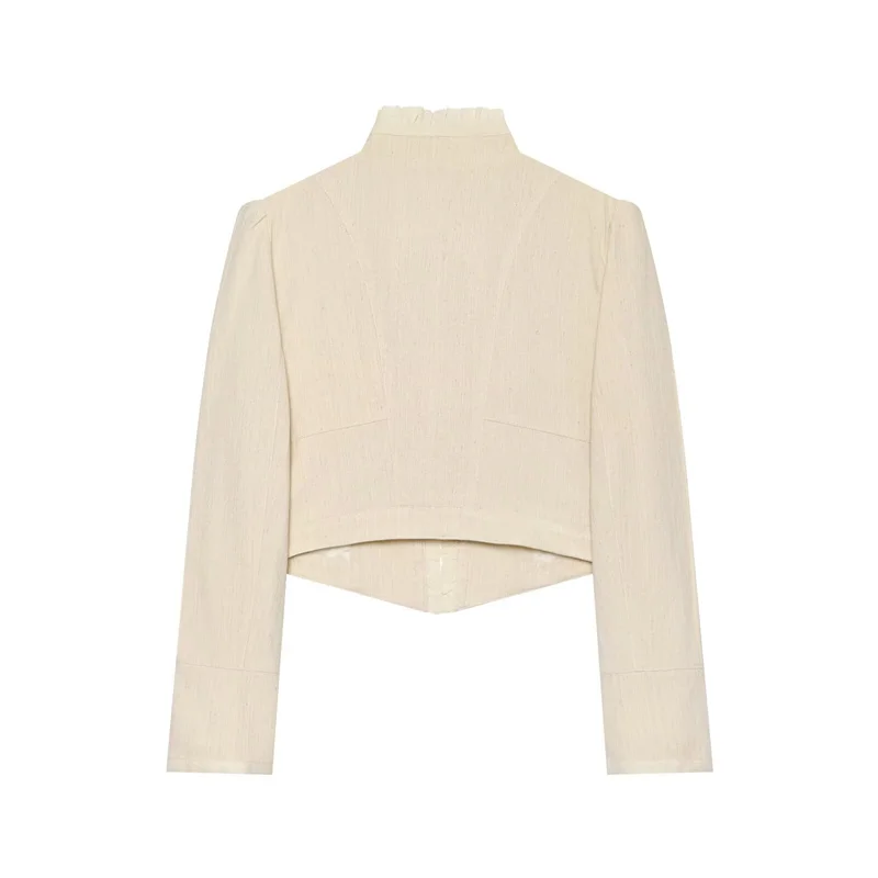 Guobioziy Women's Top 2026 New Style Layered Decorative Cropped Blazer Short Fitted Waist With Pointed Hem Vintage French Style