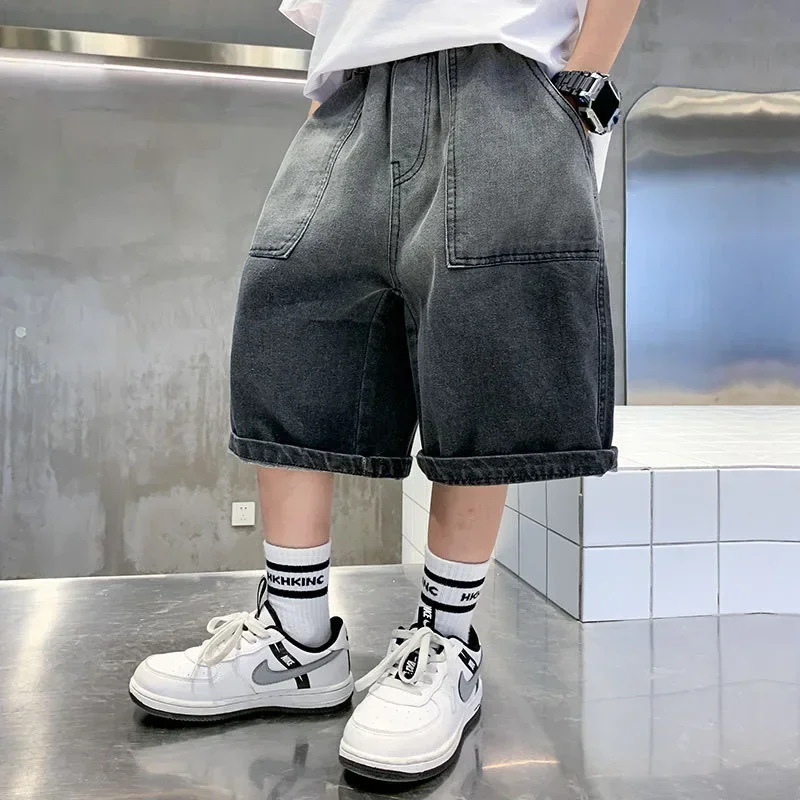 Boys Summer Denim Five-point Pants Kids Fashion Gradient Color Denim Shorts Trousers Teen Casual Jeans Children's Clothing