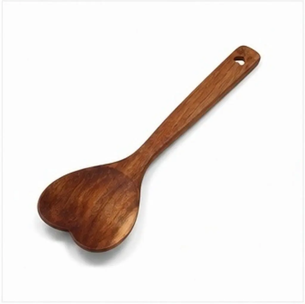 Heart Shaped Wooden Spoon for Cooking Stirring Mixing Serving Robust Natural Wood Long Handle Kitchen Utensil Cute Romantic