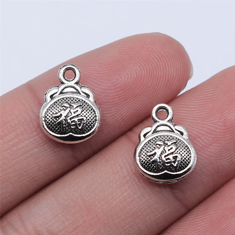 WYSIWYG 20pcs 13x9mm Chinese Lucky Bag Charms For Jewelry Making Antique Silver Plated Antique Bronze Color Jewelry Findings