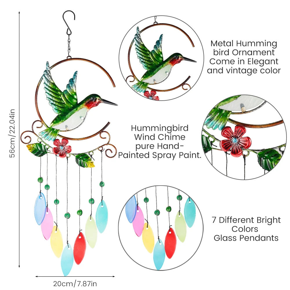 Wind Chimes for Outdoor Glass Painted Mobile Romantic Chimes Garden Decor Hanging Balcony Patio Decoration