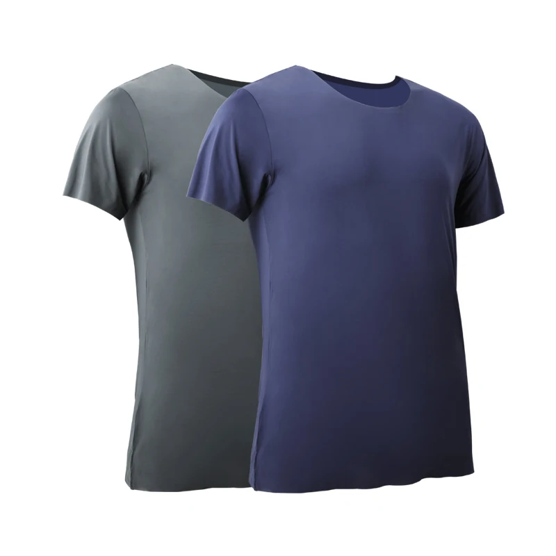 

Бесшовная мужская белая футболка из 2 предметов Summer Ice Silk с короткими рукавами и круглым вырезом, топ с половиной рукавов, тонкий базовый слой, тонкое нижнее белье