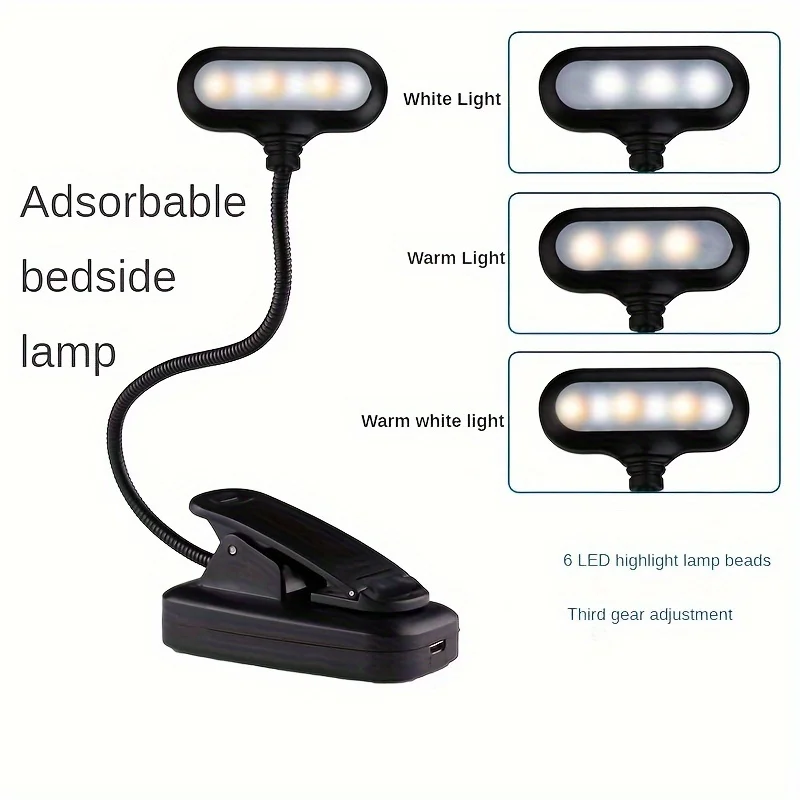 LED Book Light with Clip-Rechargeable Adjustable Brightness 3 Color Modes Long-Lasting Battery Life for Bedtime Reading