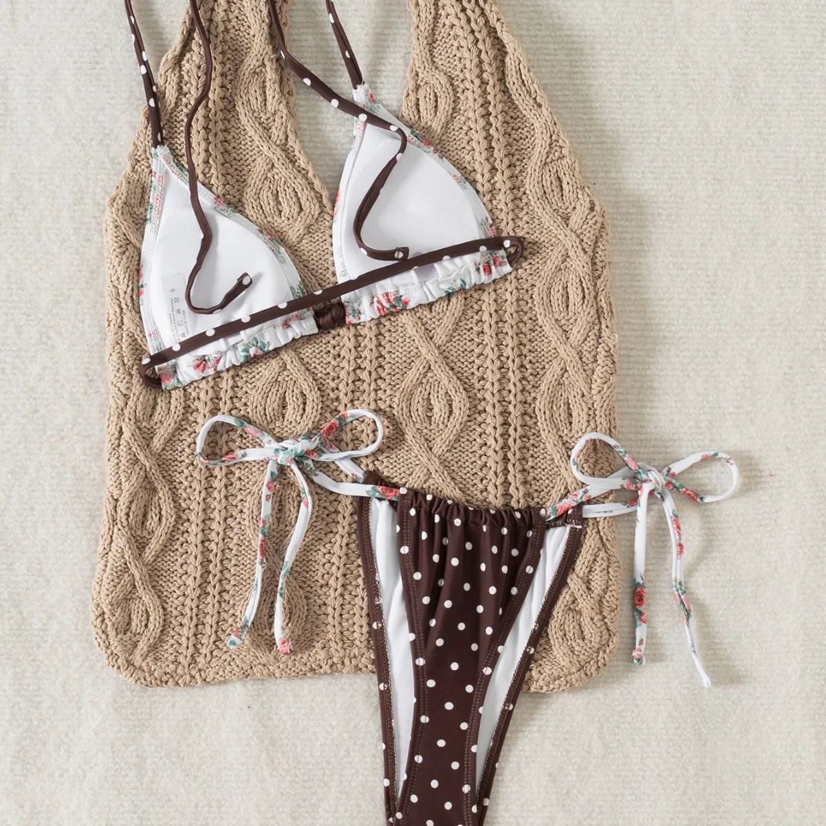 Сексуальное бикини с разрезом на шее и цветочным принтом в горошек, новинка 2023 года