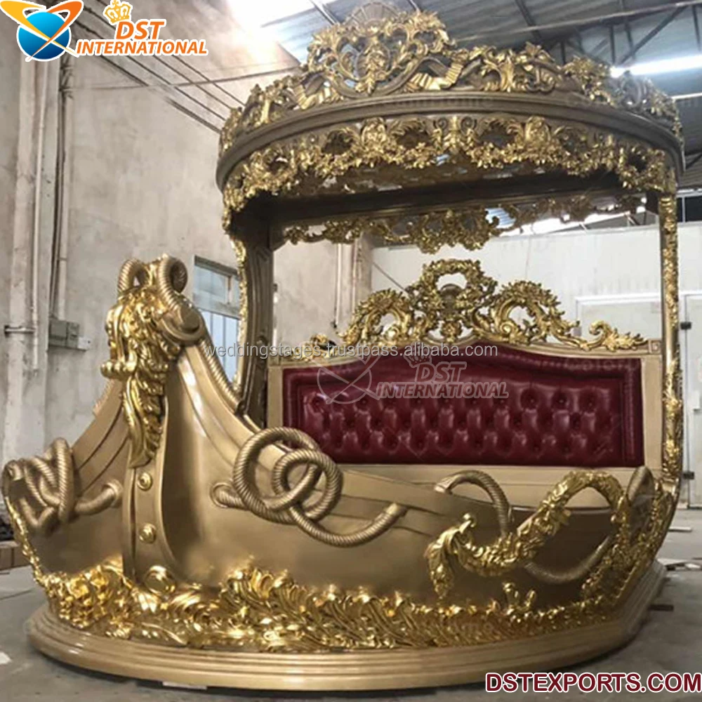 سرير كينج مستدير منحوت يدويًا على الطراز الباروكي الملكي سرير مستدير فاخر منحوت عالي التحمل مصمم من خشب الساج سرير مهاراجا مستدير #5