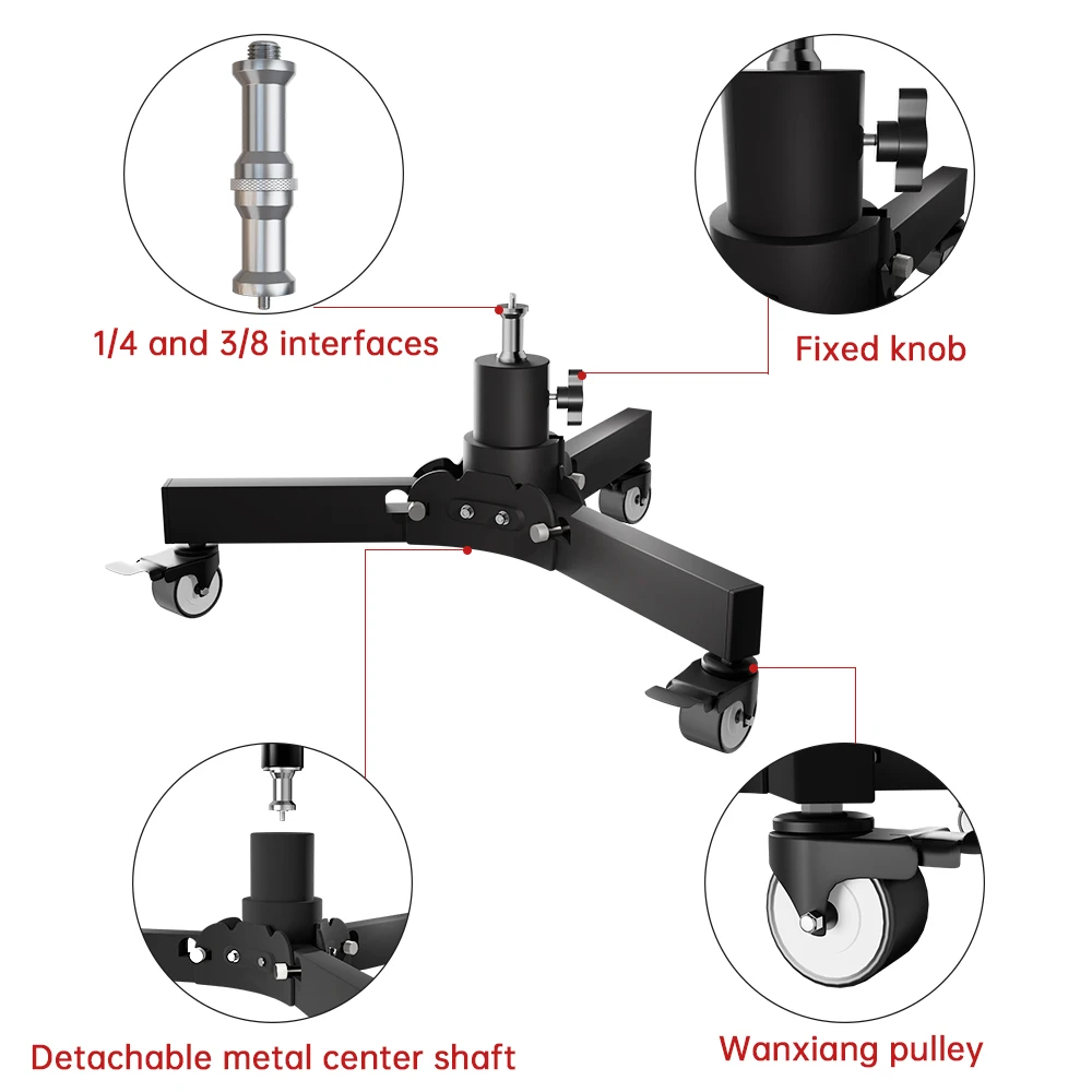 Imagem -04 - Dobrável Piso Montado Luz Stand Movimento da Polia Metal Tripé Fotografia Fill Spot Light Softbox Photo Studio Wheels Base