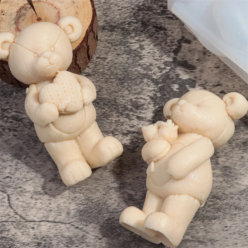 3D Teddy Bear Silicone Candle Mold DIY Cartoon Love Bear Soap Plaster Resin Molud Kit Handmade Party Gifts Wedding Souvenirs