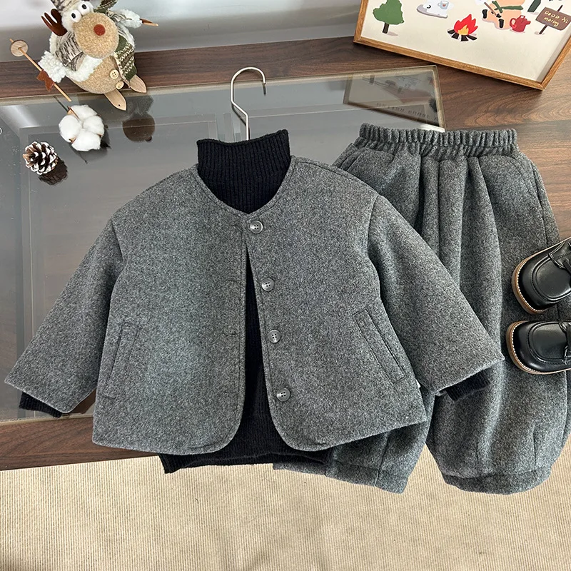 Mantel wol anak laki-laki mantel wol bayi set wol tahun 2025 pakaian musim dingin anak-anak baru ucapan Selamat Tahun Baru