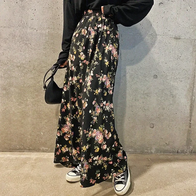 French Vintage Floral A-line Skirts for Women Streetwear All-match Trendy Temperament Unique Casual Spring Summer Y2k Ulzzang