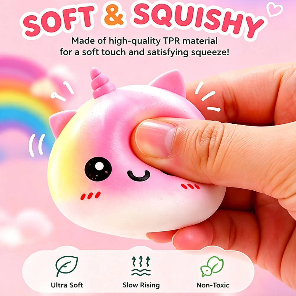Unicorn Cat Ear Bao Bun Squishy Rainbow Gradient Soft Squeeze Anxiety Relief Office Desk Companion Vent Gadget Random Gift view 4
