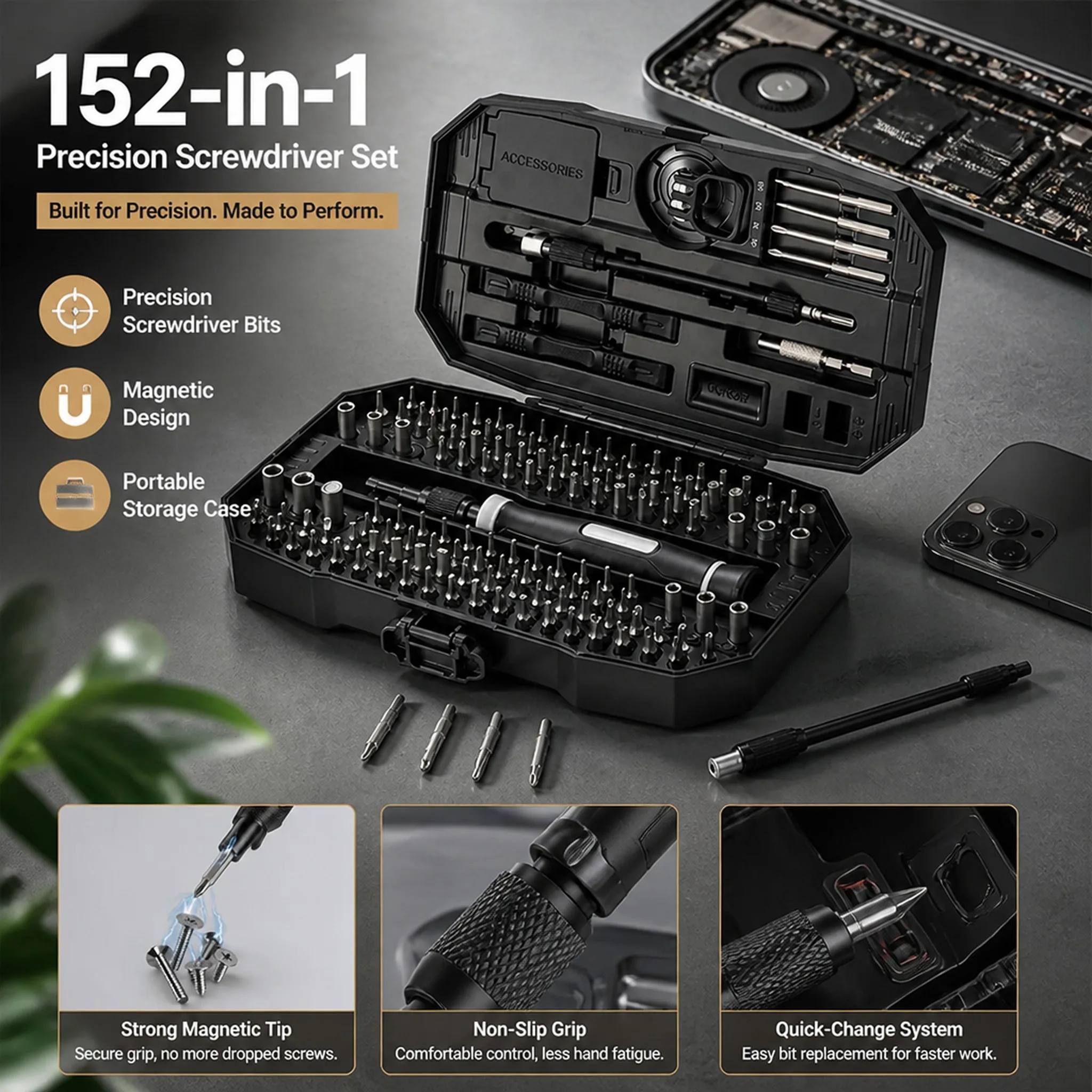 152 in 1 Precision Magnetic Screwdriver Set CR-V Torx T5 T6 Repair Kit for Laptop PC Phone Switch PS5 Xbox MacBook Watch 1Set