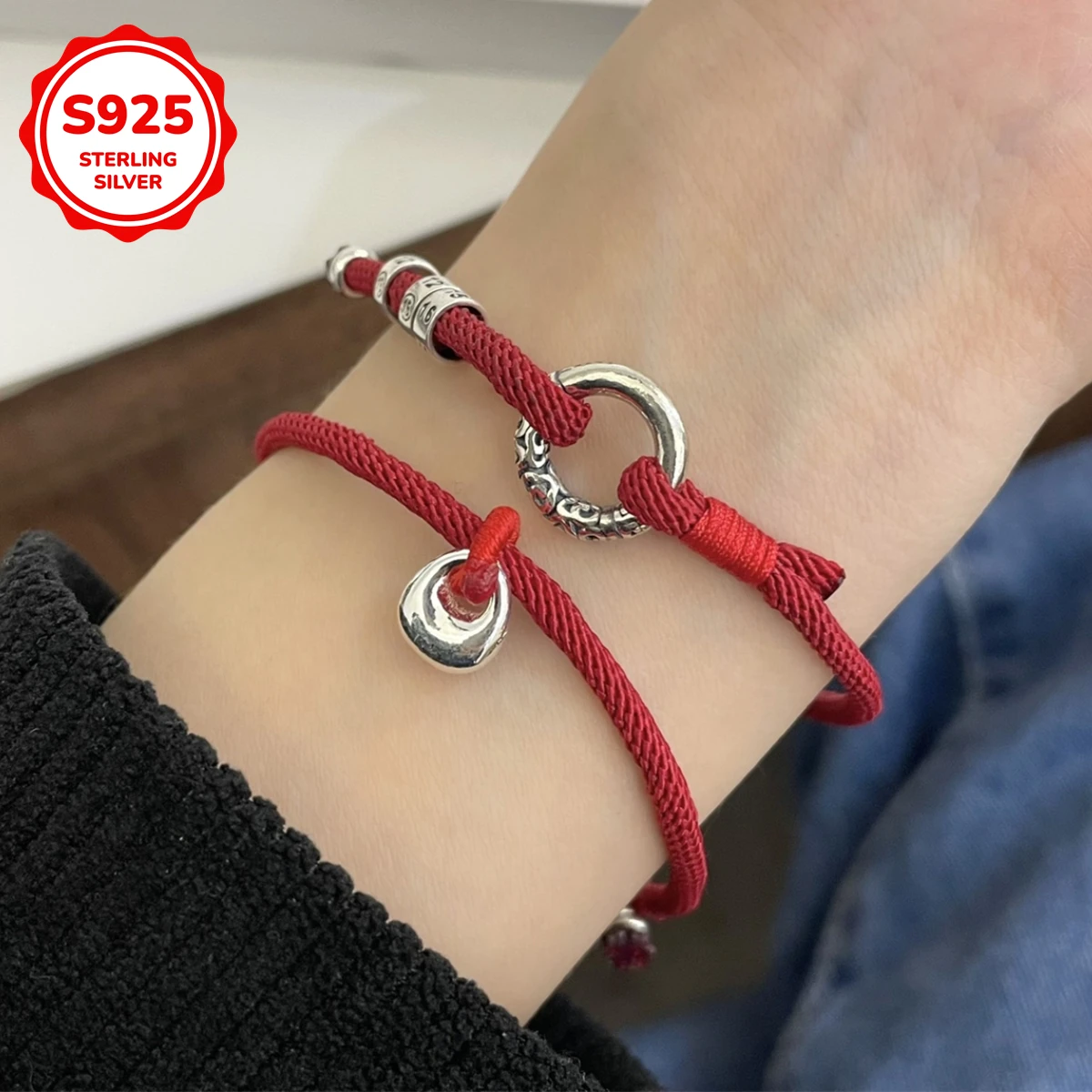 

925 silver silver circle silver tuotuo braiding rope bracelet set, attracting wealth ward off evil essential for the zodiac year