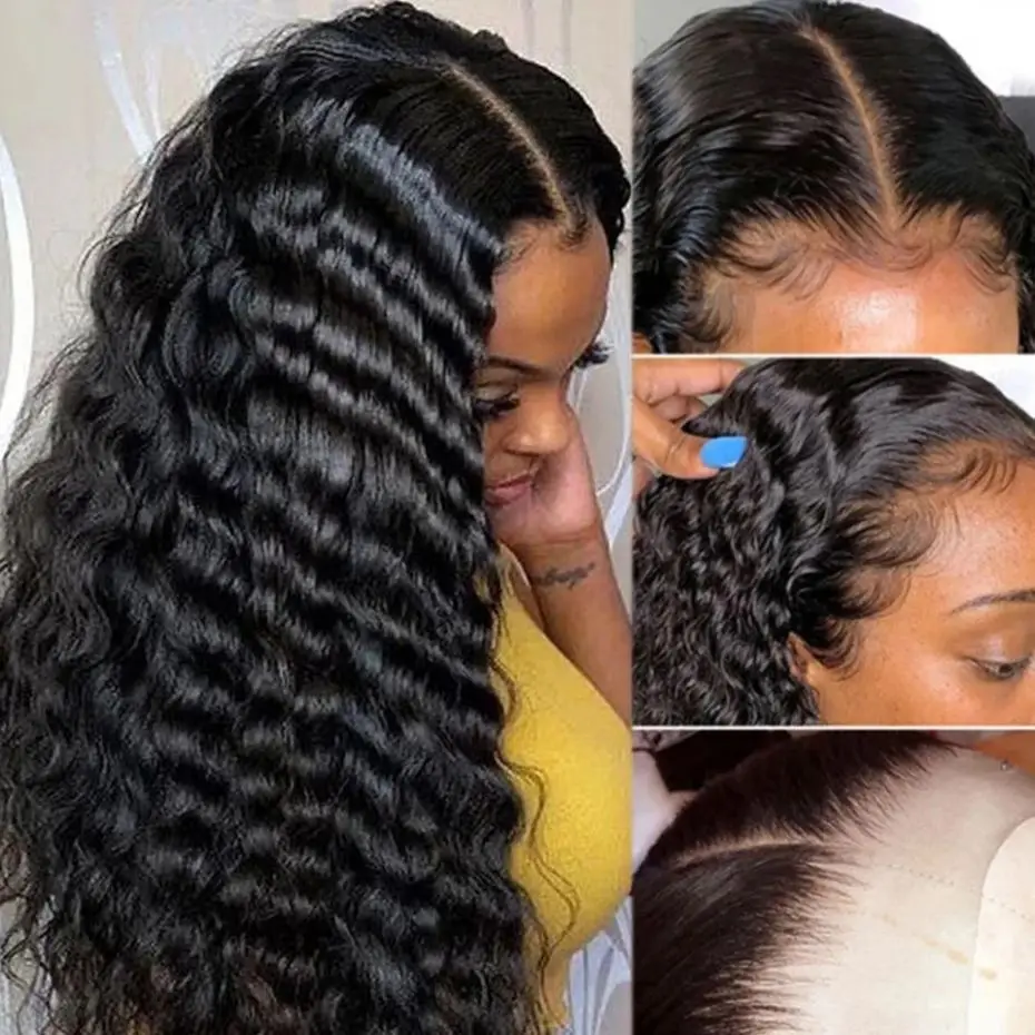 Glueless Wigs Human Hair Ready To Wear Deep Wave 5x5 Lace Clousure Wig Pre Cut Curly Human Hair 13x4 HD Lace Frontal Wig 200%