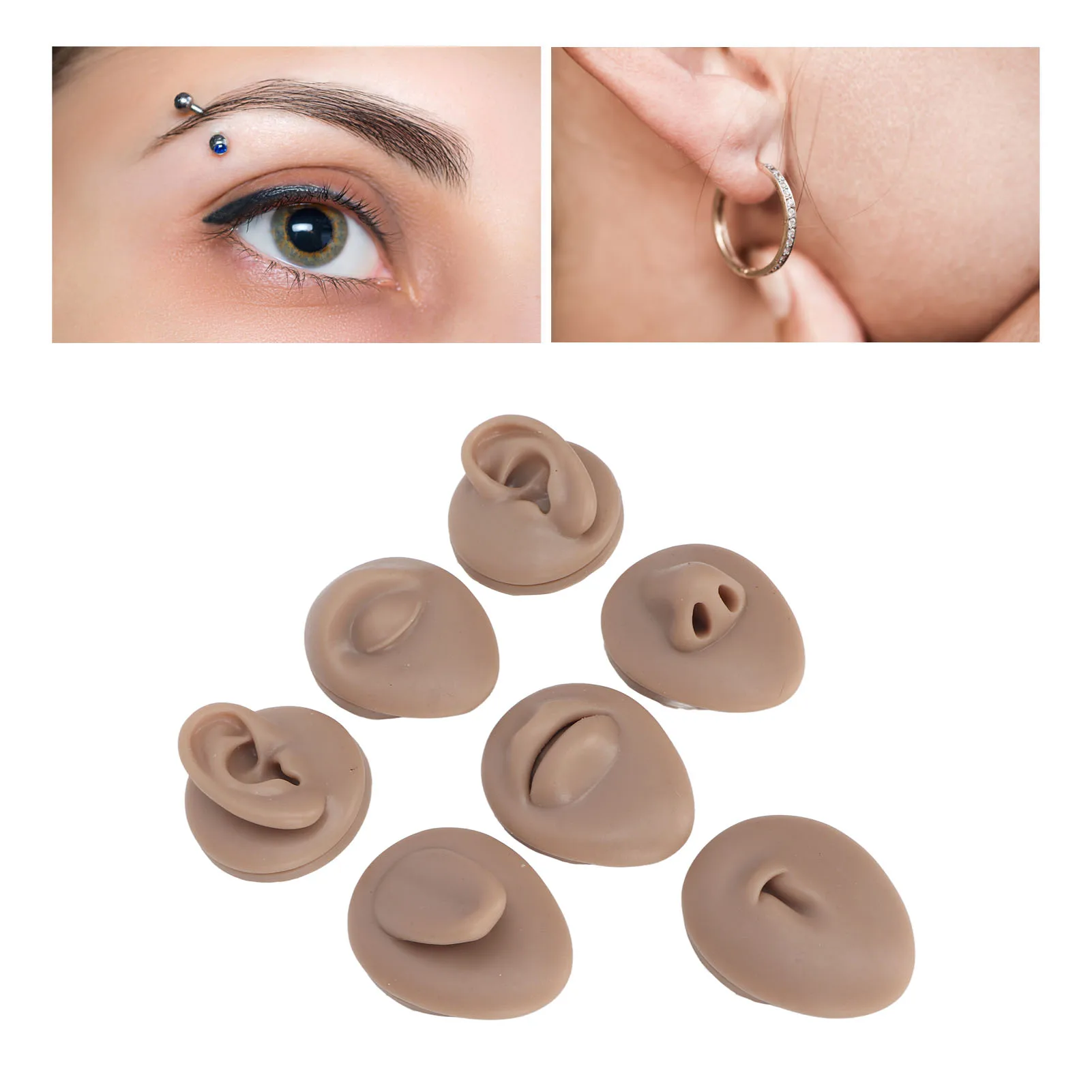 Body Piercing Practice Model Simulation Silicone Ear Eye Nose Mouth Tongue and Belly Button Model for Novice Piercer Dark Skin C