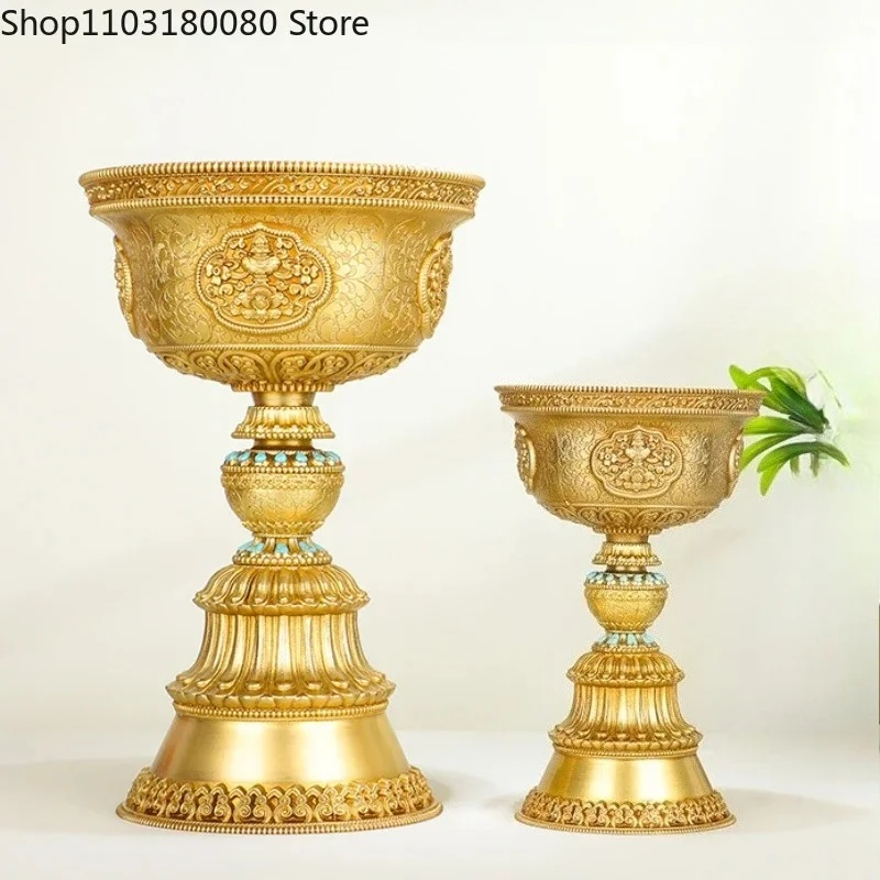 

Copper gilding Butter lamp candle holder Nepal Tibet worship Buddha bowl Eight auspicious Candlestick,23.5cm,15.5cm