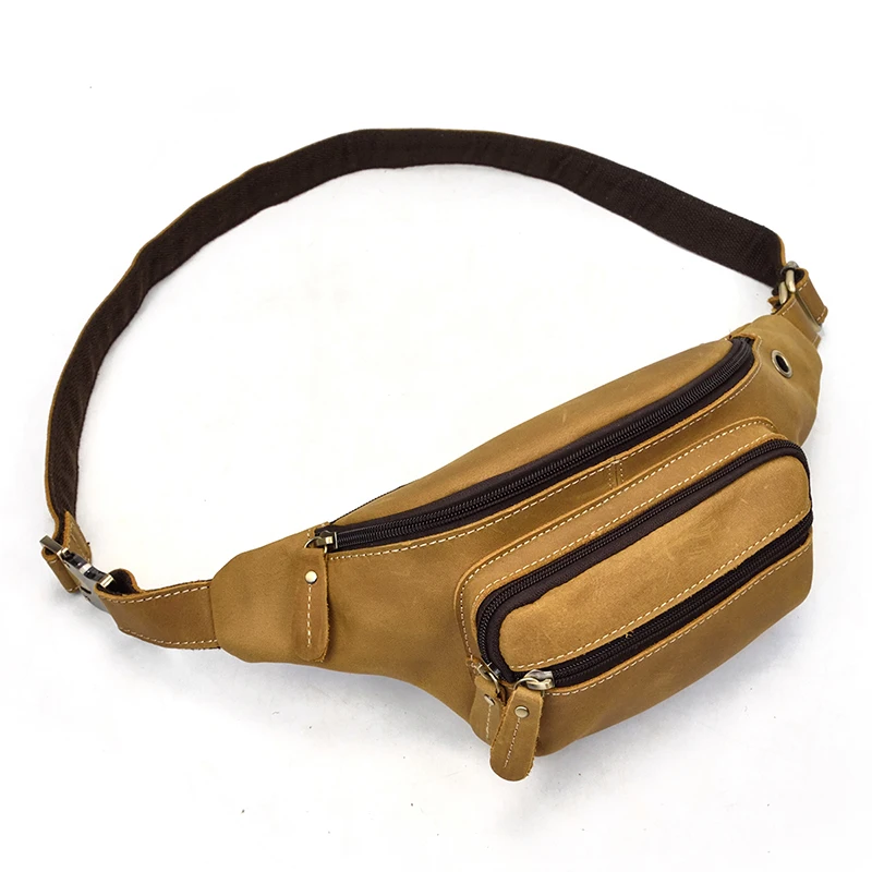 MAHEU leather belt pouch men casual cowskin waist bags of male crazy horse leather waist pack with earphone hole fanny pack