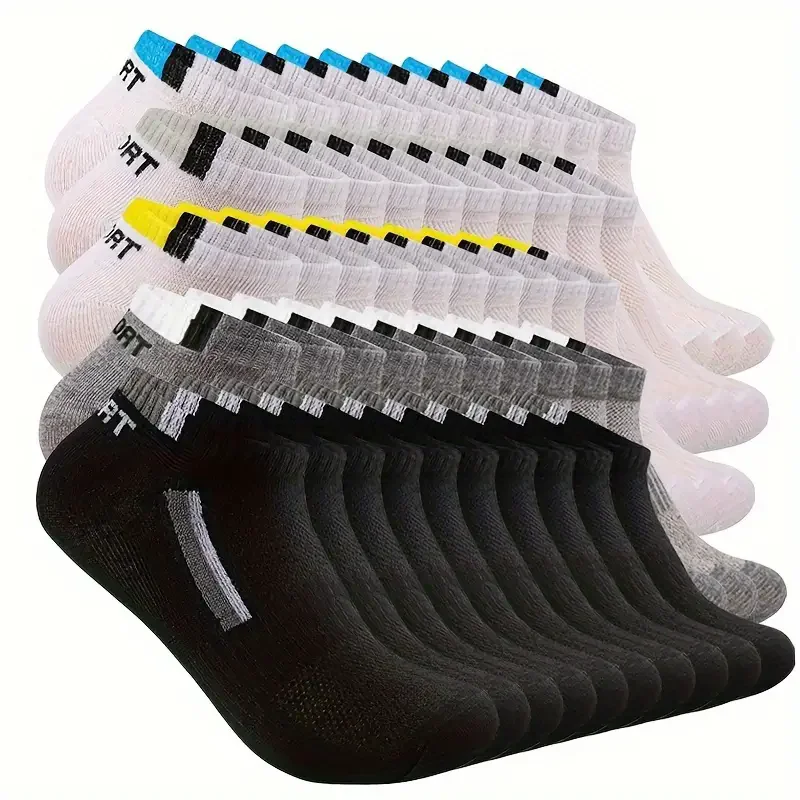 50 pares de calcetines náuticos calcetines cortos para hombre calcetines de baloncesto de malla transpirable de cintura negra calcetines deportivos informales lavados