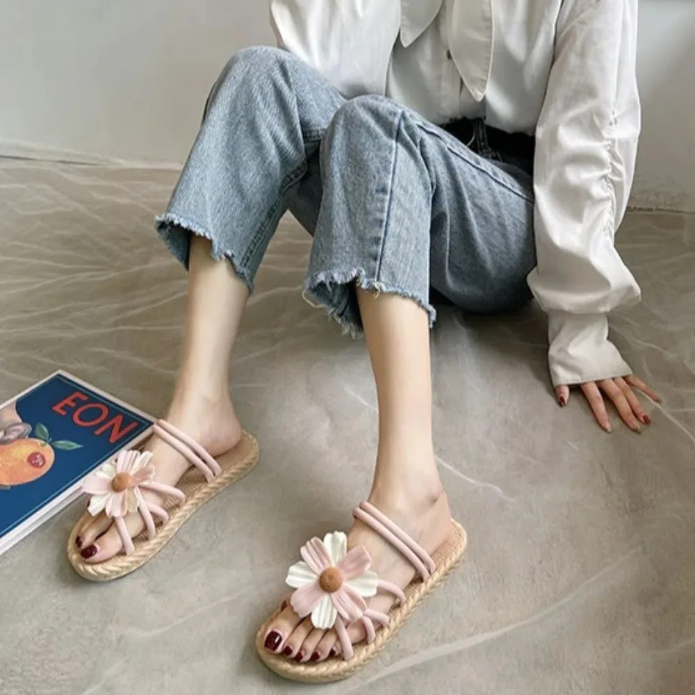 الحلو بولي كلوريد الفينيل زهرة الشقق النعال المضادة للانزلاق بحر أحذية ديزي يقلب يتخبط البوهيمي نمط شباشب على الموضة للنساء المنزل