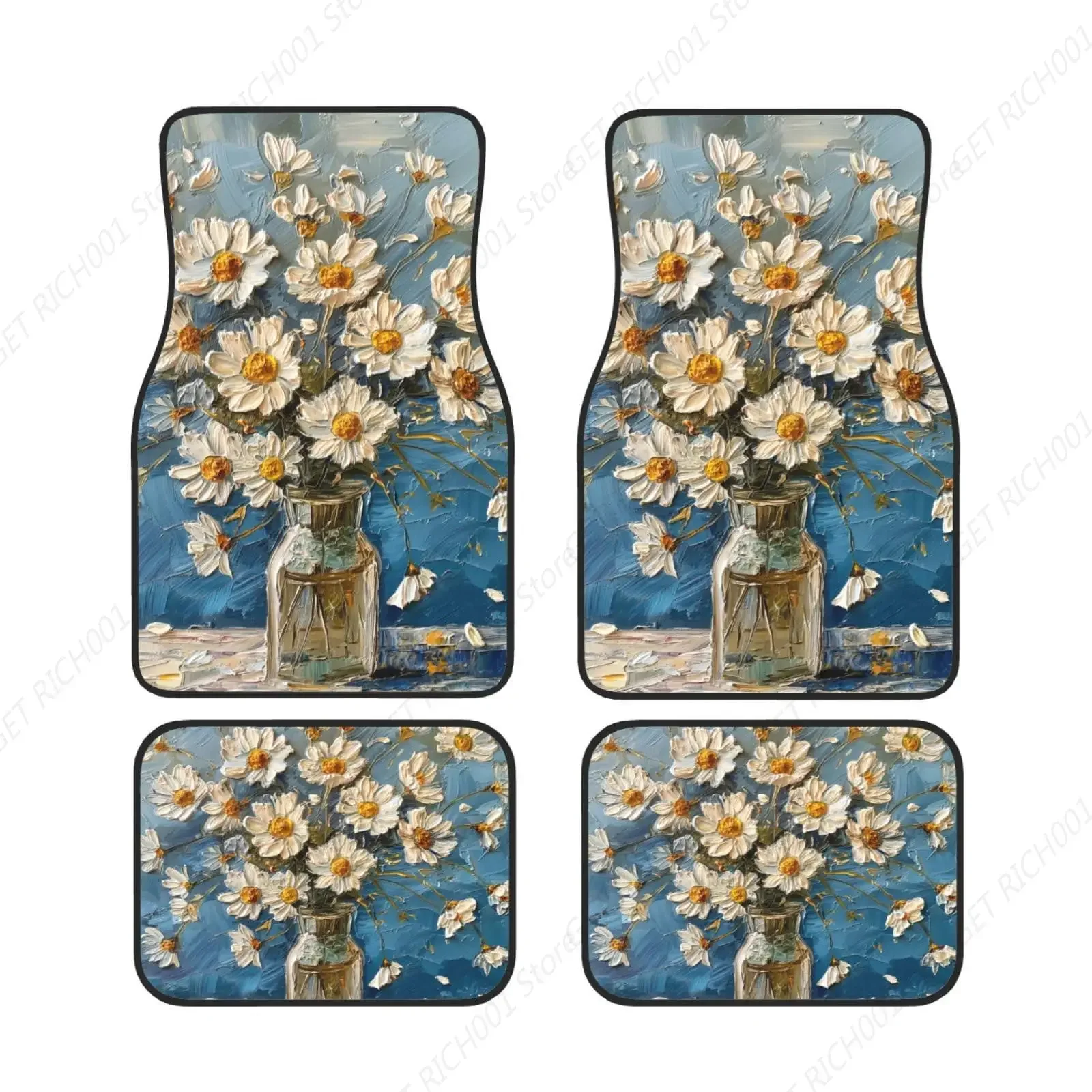 

Ромашки в вазе, картина маслом, забавный автомобильный коврик для ног, набор из 4 предметов, ковер, напольные коврики для автомобилей, автоаксессуары спереди