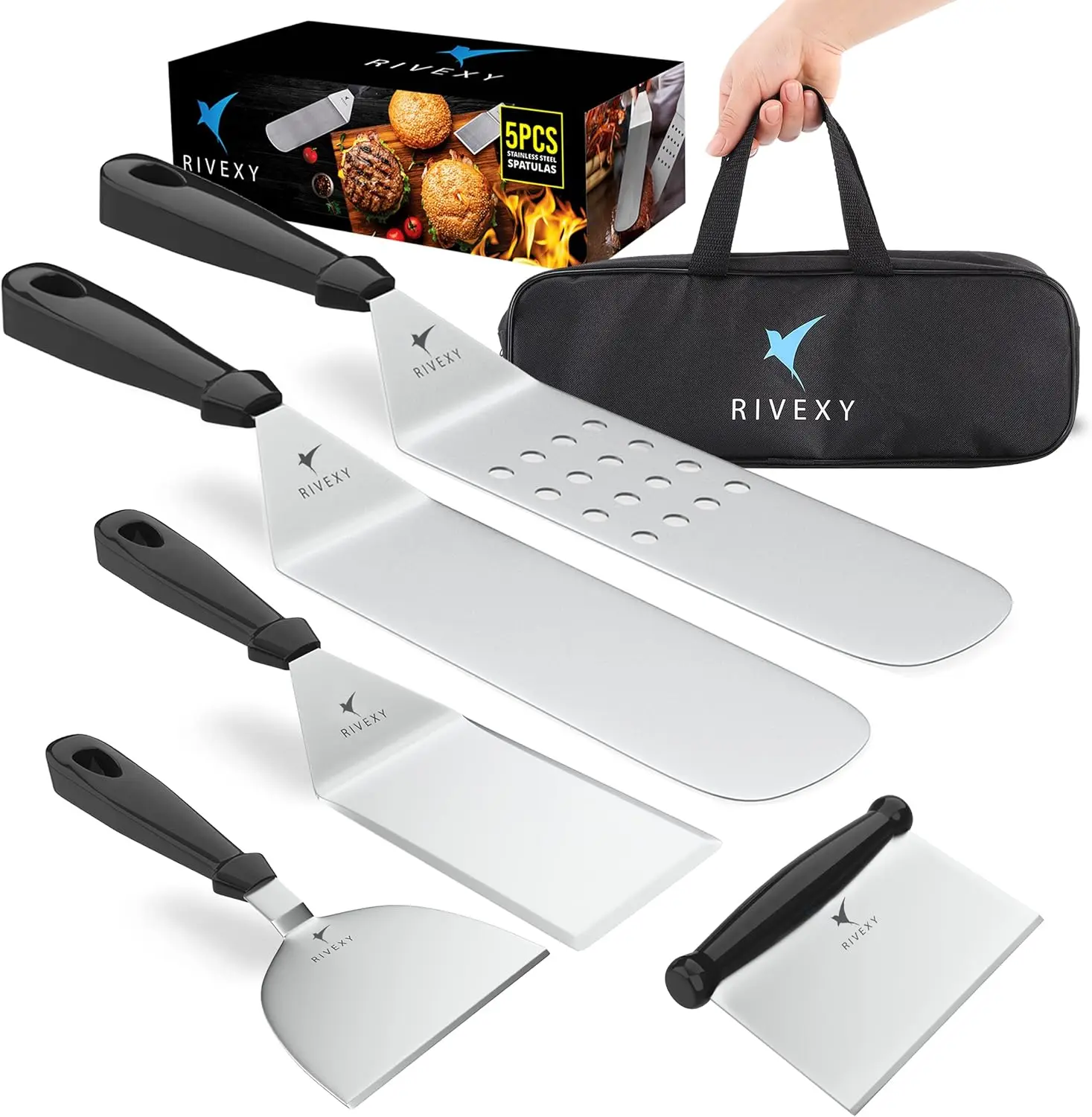 

5-PCS Premium Griddle Accessories Kit, Stainless Steel Flat Top Grill Tools for Blackstone BBQ & Camping