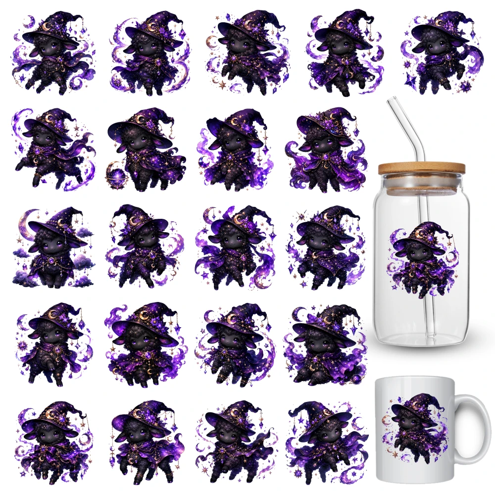 21 Pcs Witch Cat UV DTF Stickers Plastic Self-Adhesive Labels DIY Water Bottle Glass Waterproof Rub on Transfers