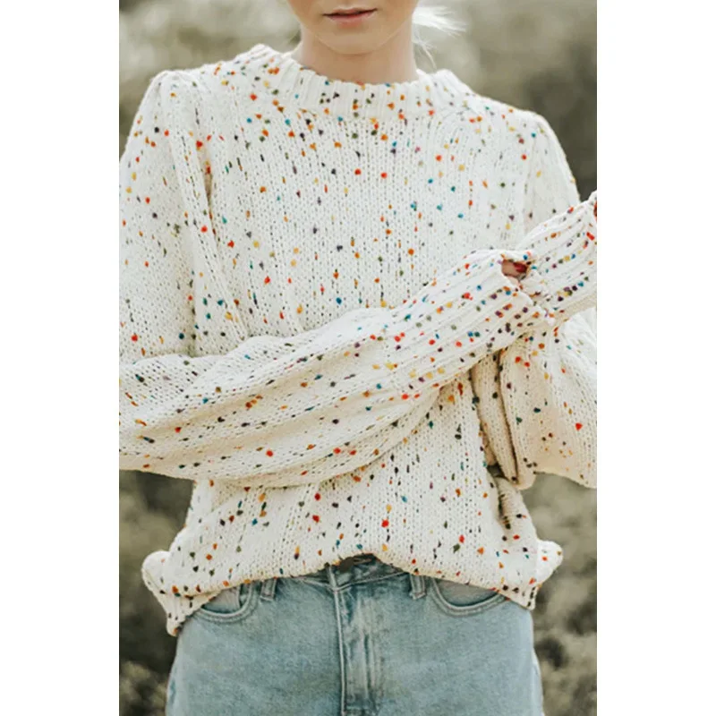 

Hot selling women's fashionable long sleeved top 2024 autumn and winter new polka dot pullover sweater knitted long sleeved top