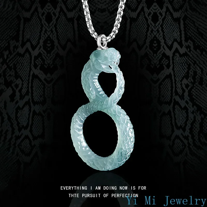 Natural A-goods Jadeite Snake Pendant Black Mamba Memorial Necklace Icy Jade Men and Women Models Fashion Jewelry Pendant
