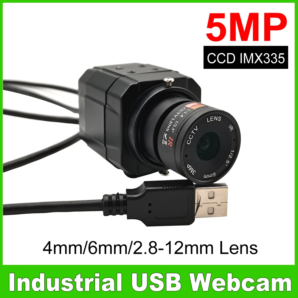 

Mini Industrial 30fps 5MP CCD IMX335 USB WebCam UVC OTG PC Video Camera With 3MP HD fix 4mm/6mm/2.8-12mm Varifocal Zoom Lens