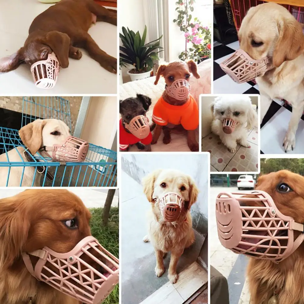 Soft Plastic and Leather Strong Dog Muzzle Basket Design Anti-biting Adjusting Straps Mask Dog Muzzle for Small Medium Large Dog